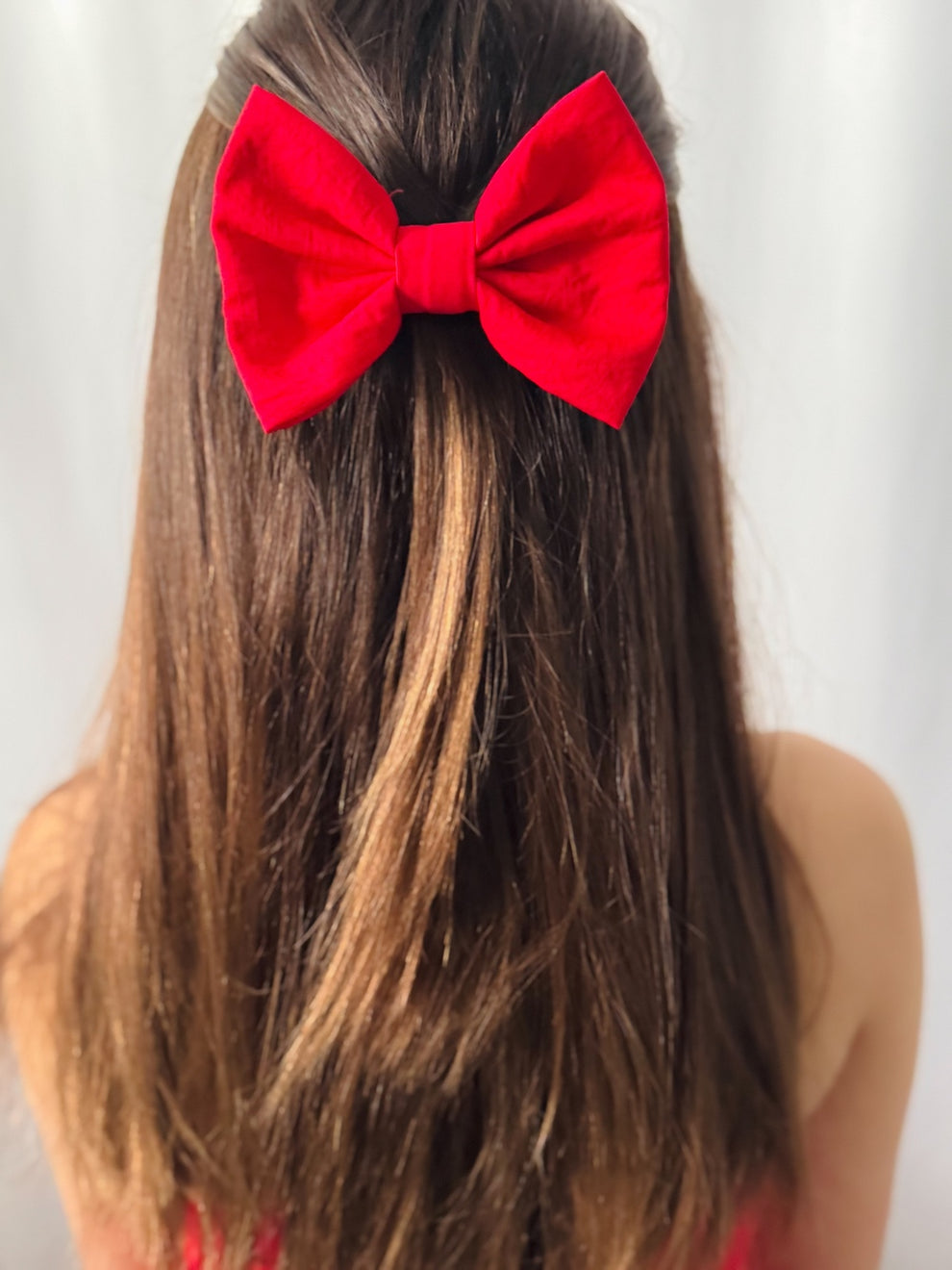 Red cotton Christmas bow for girls with alligator clip