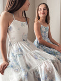 Side profile of floral chiffon dress for tween girls