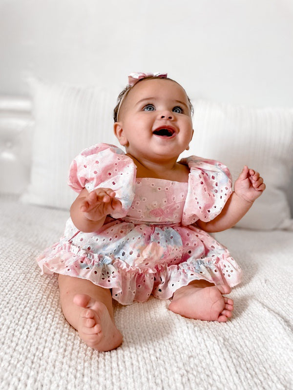 Polly Puff Sleeve Rainbow Baby Romper - A Little Lacey