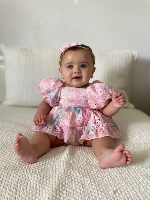 Rainbow pink baby first birthday romper