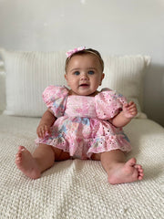 Polly Puff Sleeve Rainbow Baby Romper - A Little Lacey