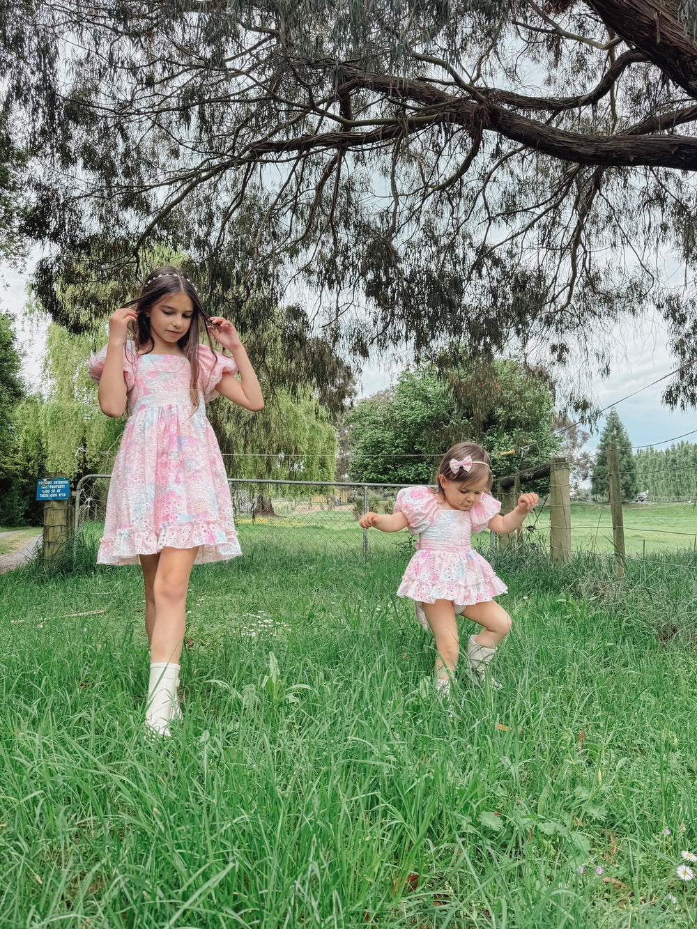 Sister matching birthday outfits - rainbow pink