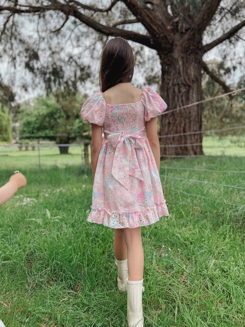 Polly Puff Sleeve Rainbow Girls Dress - A Little Lacey