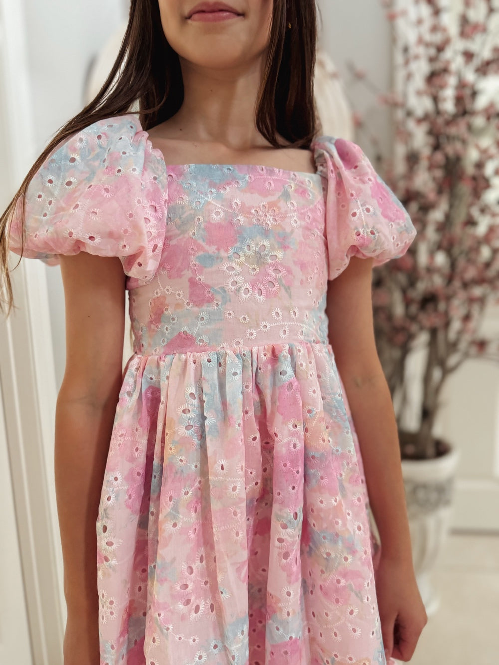 Polly Puff Sleeve Rainbow Girls Dress - Girls Pink Dresses