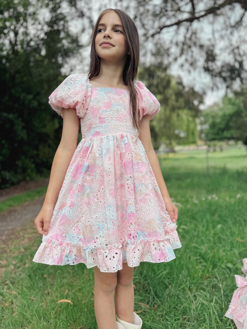 Polly Puff Sleeve Rainbow Girls Dress - A Little Lacey