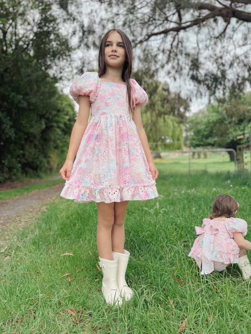 Polly Puff Sleeve Rainbow Girls Dress - A Little Lacey