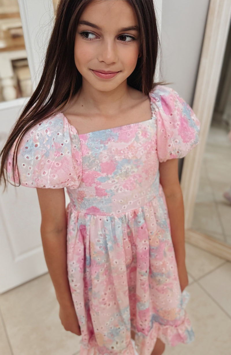 Polly Puff Sleeve Rainbow Girls Dress - A Little Lacey