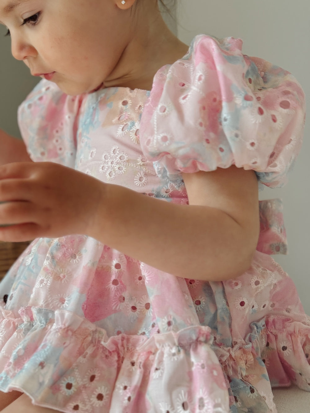 Baby girls puff sleeve embroidery pink romper
