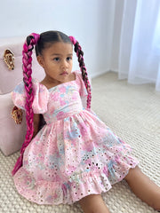 Polly Puff Sleeve Rainbow Girls Dress - A Little Lacey