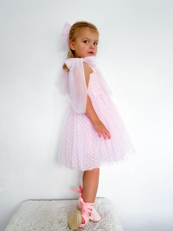 Poppy Pink Swiss Dot Dress - Girls Party Dresses