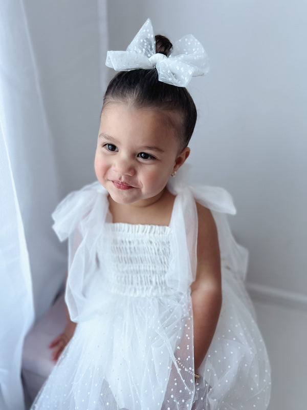 Poppy White Swiss Dot Dress - Baptism Dresses
