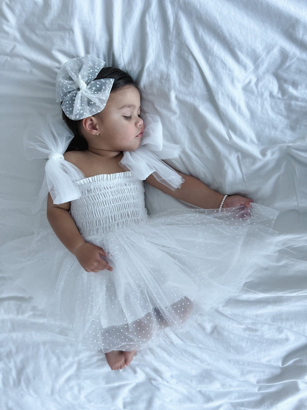 Poppy White Tulle Bow - All Accessories