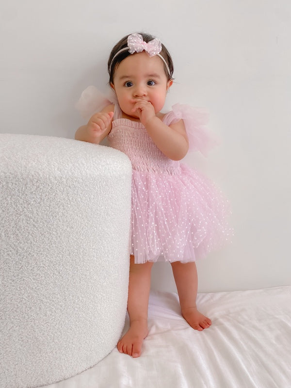 Poppy Pink Swiss Dot Romper - Baby Dresses