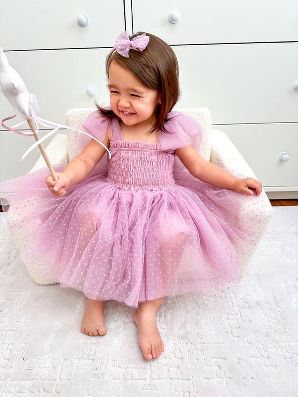 Poppy Lilac Swiss Dot Dress - Girls Party Dresses