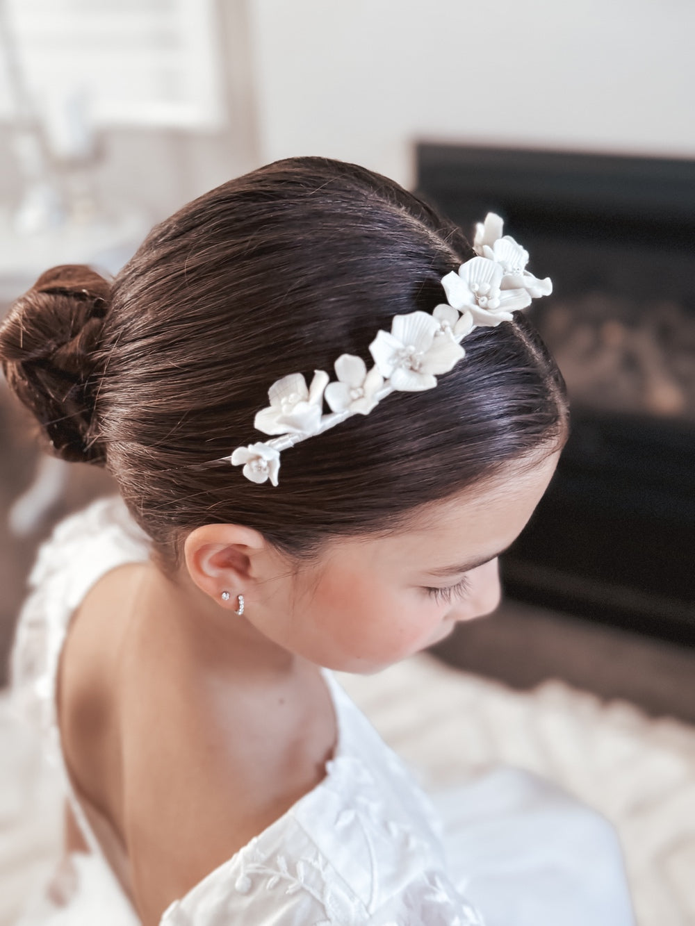 Elodie Girls Porcelain White Flower Headband - Tiaras and Headpieces