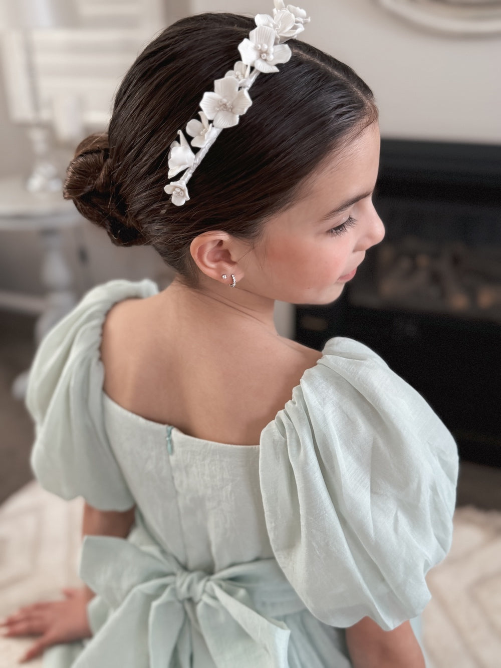 Elodie Girls Porcelain White Flower Headband - Tiaras and Headpieces