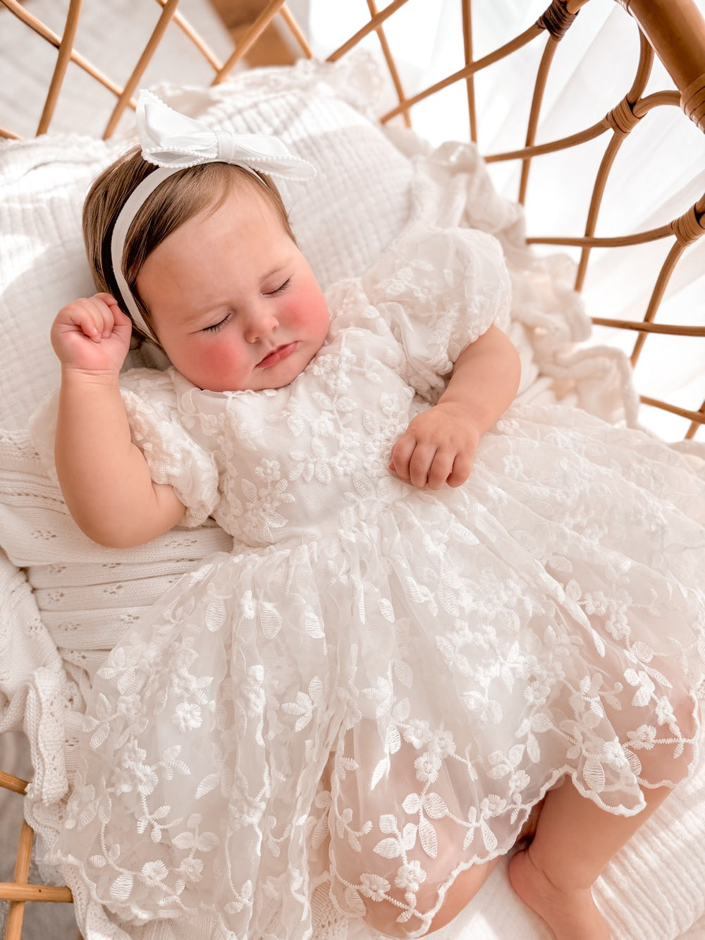 Penelope Ivory Baby Dress with embroidered floral lace