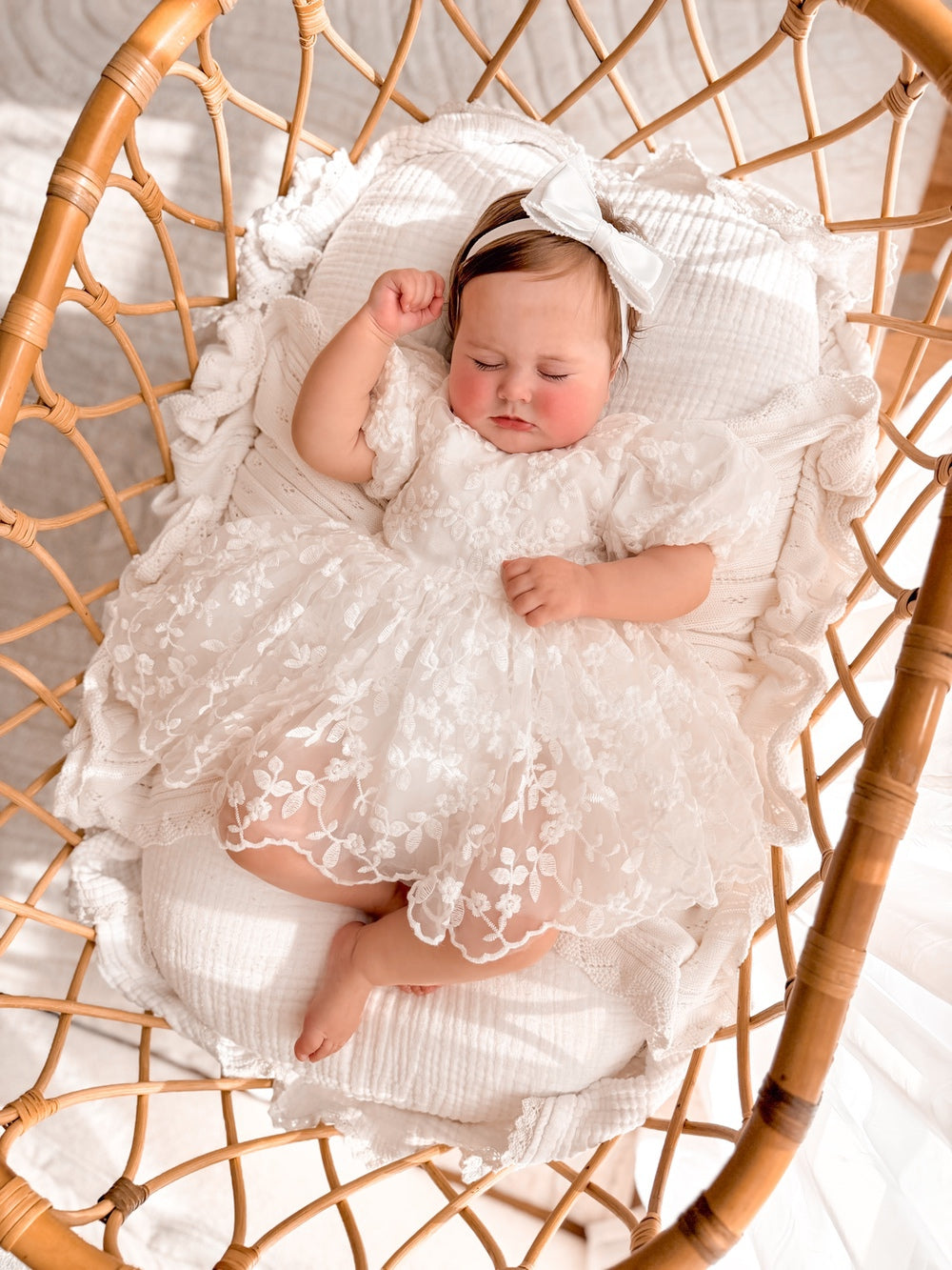 Baby girl christening dress with V back and bow