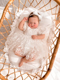 Baby girl christening dress with V back and bow