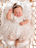 Ivory baby christening dress with floral embroidery