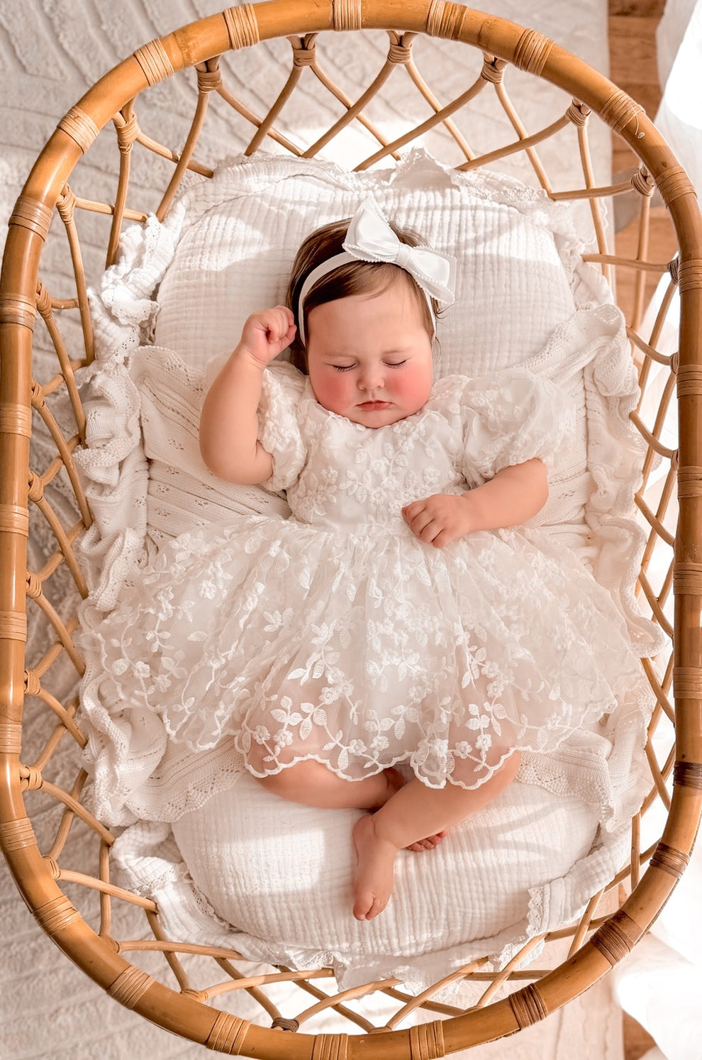 Ivory embroidered baby dress for first birthday