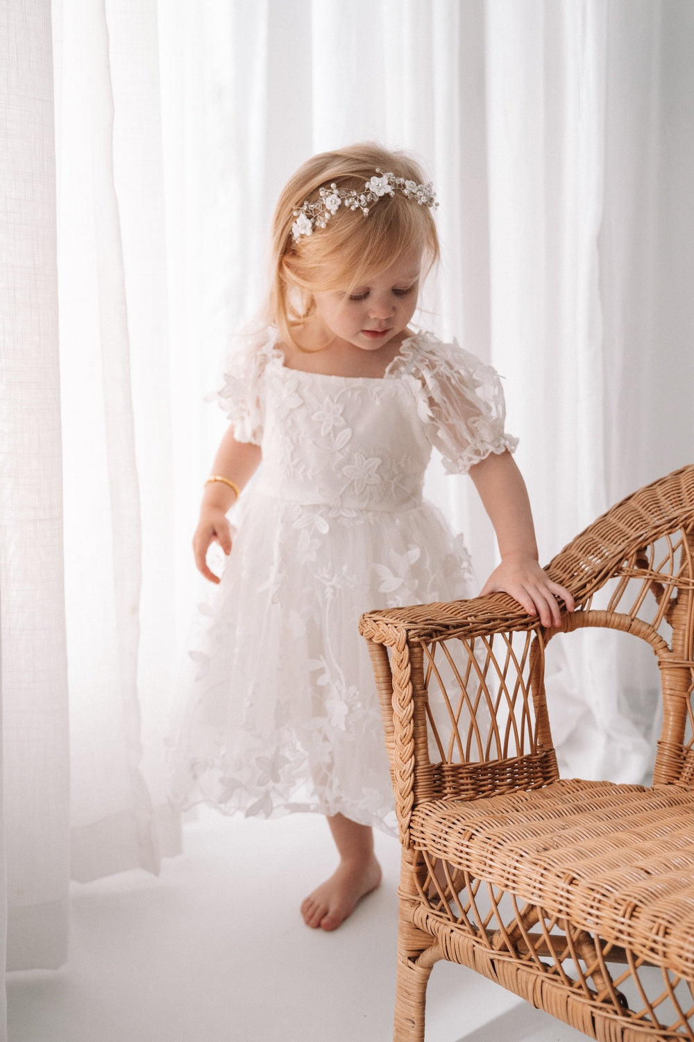 White embroidered flower girl dress for little girls