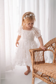 Petal Embroidered Girls White Dress - A Little Lacey