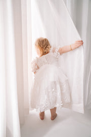 Petal Embroidered Girls White Dress - A Little Lacey