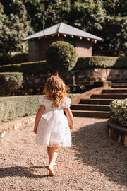 Petal Embroidered Girls White Dress - A Little Lacey