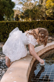 Petal Embroidered Girls White Dress - A Little Lacey