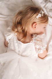 Petal Embroidered Girls White Dress - A Little Lacey