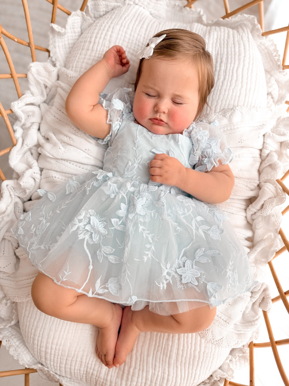 Petal pale dusty blue embroidered baby dress
