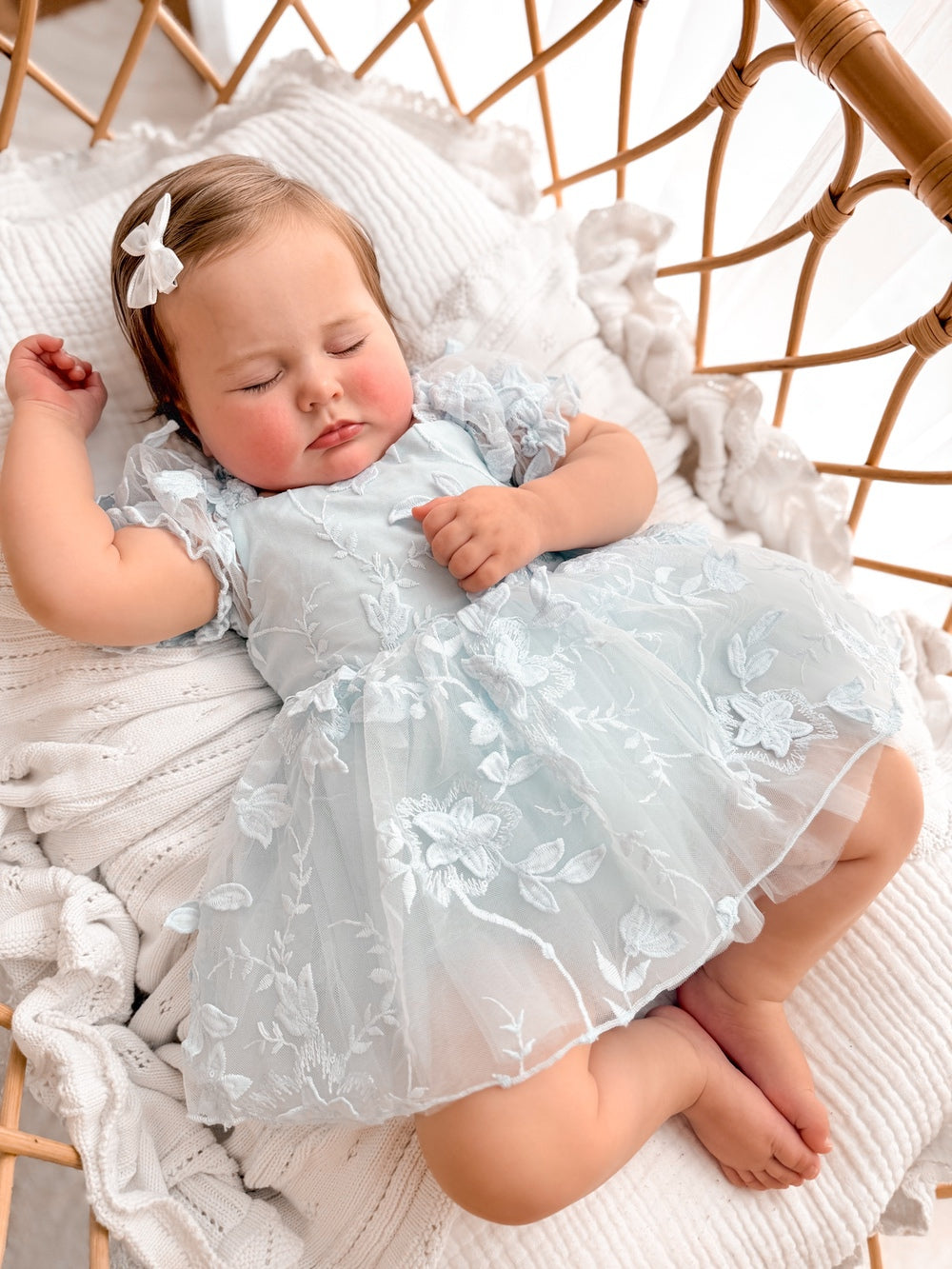 Pale dusty blue baby dress for birthdays