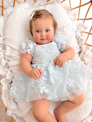 Petal Blue Embroidered Baby Dress - A Little Lacey