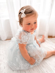 Petal Blue Embroidered Baby Dress - A Little Lacey