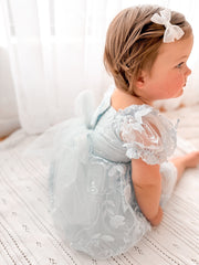 Petal Blue Embroidered Baby Dress - A Little Lacey
