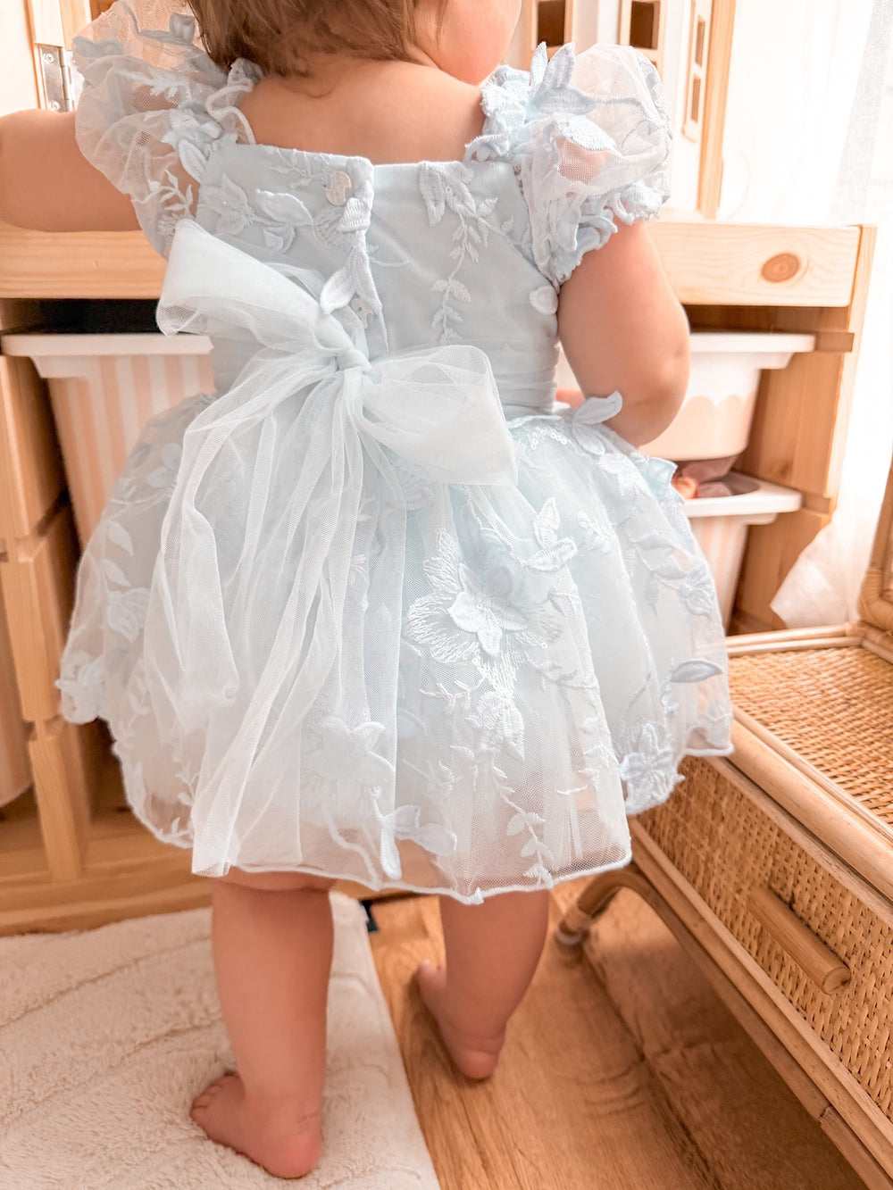 Blue baby dress with tulle bow back