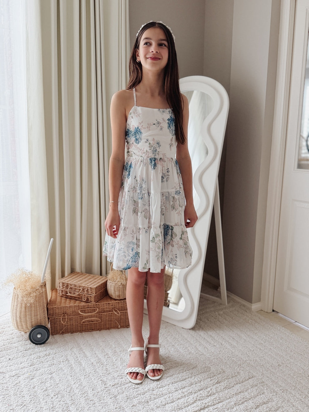 Phoebe Ocean Breeze girls floral chiffon dress front view