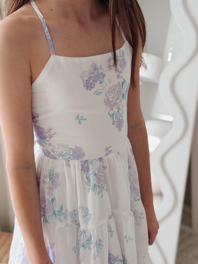 Phoebe Chiffon Girls Dress Purple Floral - A Little Lacey