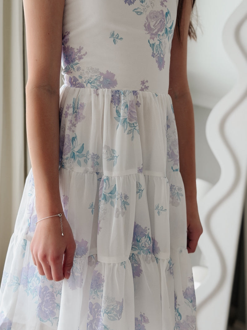Phoebe Chiffon Girls Dress Purple Floral - A Little Lacey