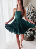 Girls evergreen Christmas dress with tiered chiffon skirt
