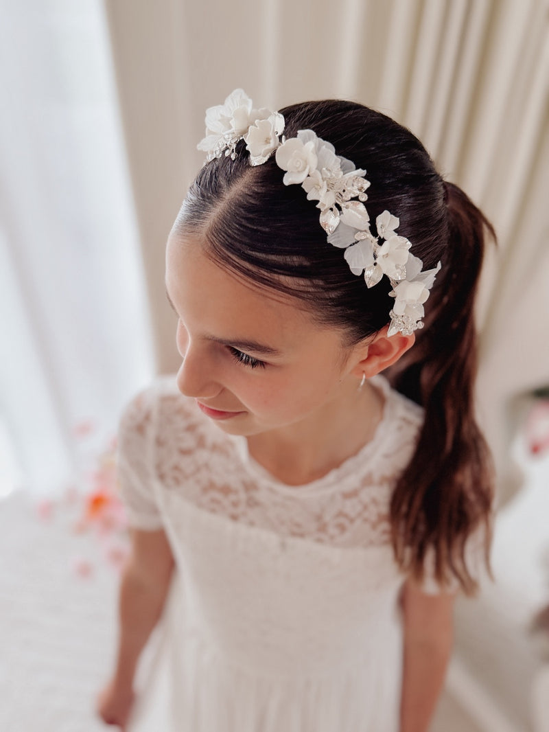 Porcelain Bloom Girls Headpiece - A Little Lacey