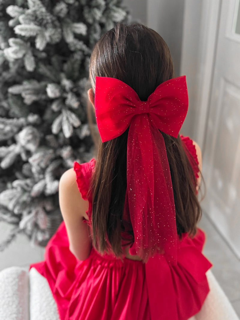 Sparkle Red Christmas Bow - A Little Lacey