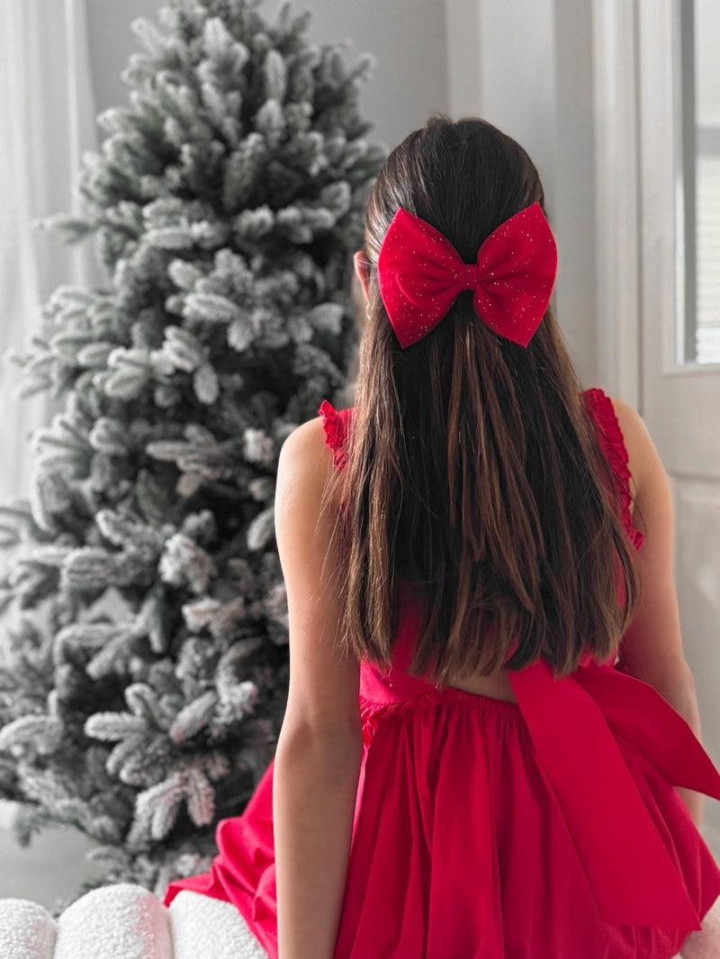Sparkle Red Christmas Bow - A Little Lacey