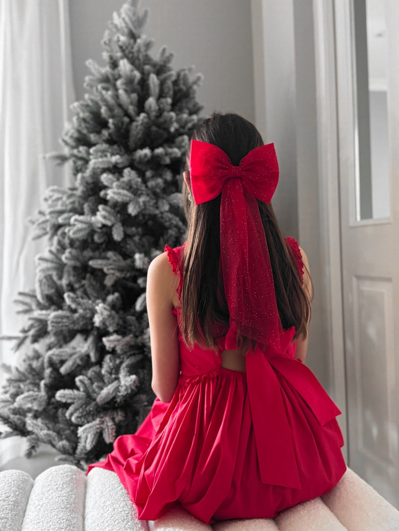 Sparkle Red Christmas Bow - A Little Lacey