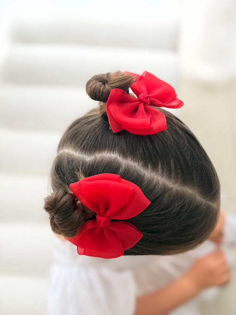 Red Girls Pigtail Bows - A Little Lacey