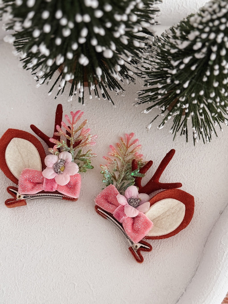 Reindeer Girls Hair Clips - A Little Lacey