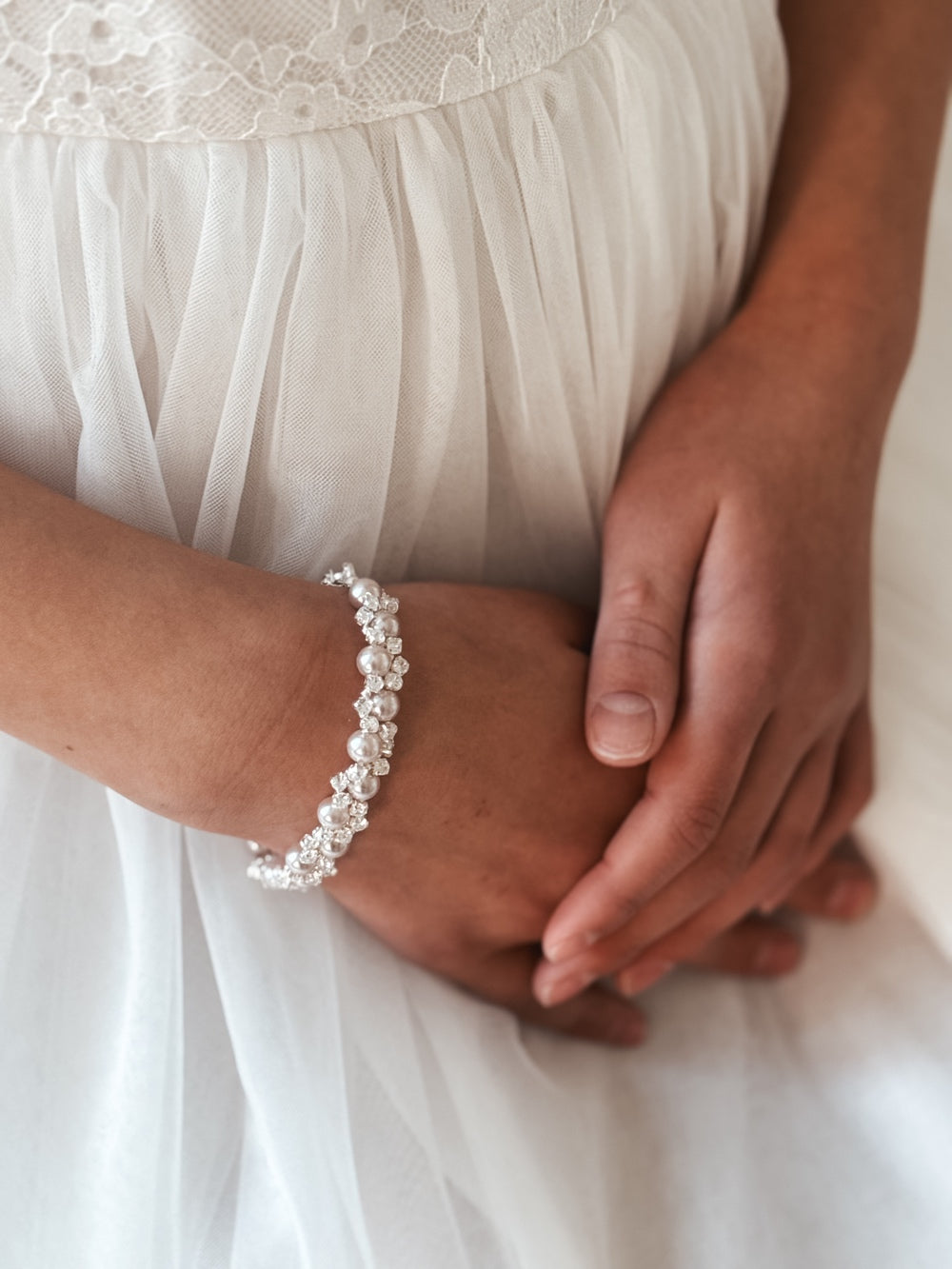 Rosalie Girls Silver Bracelet - Communion DressesRosalie girls pink pearl and diamante bracelet