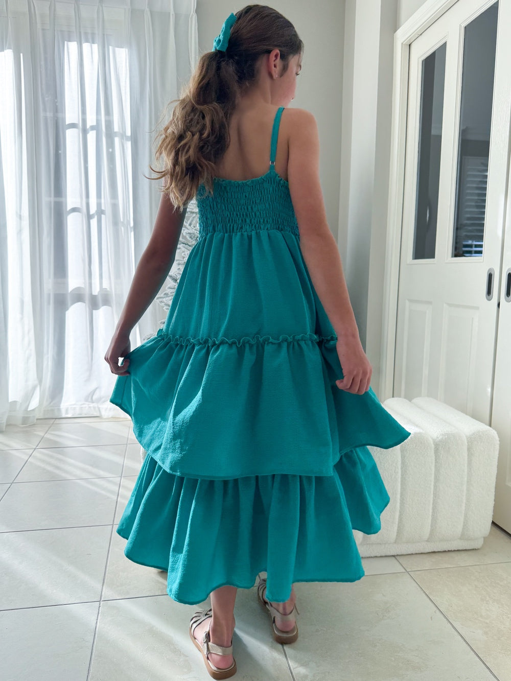 Sabrina Girls Green Christmas Maxi Dress - Tween Girls Dresses