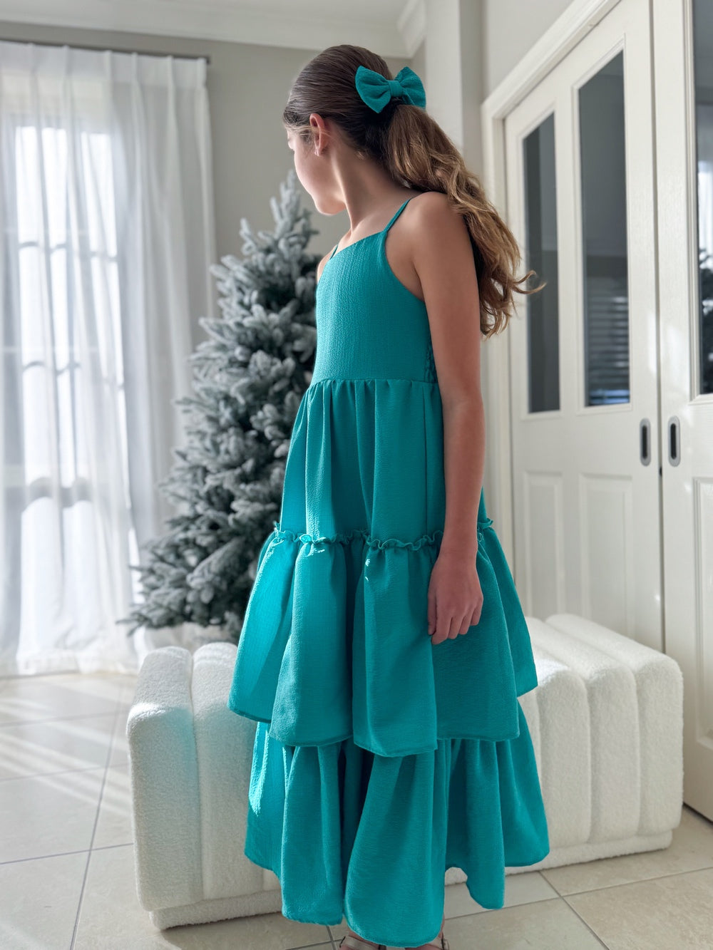 Sabrina Girls Green Christmas Maxi Dress - Tween Girls Dresses